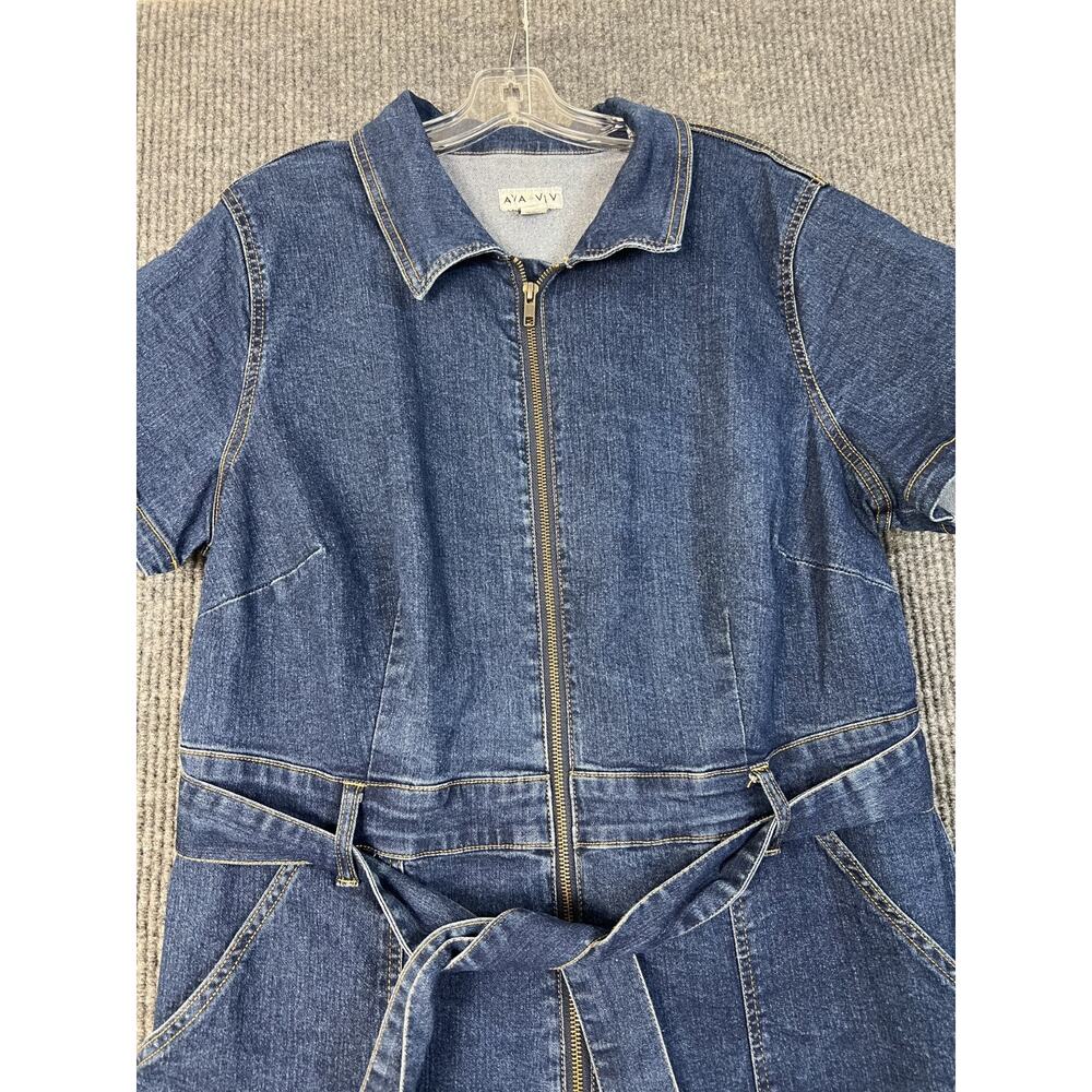 Ava & Viv Denim Jumpsuit Womens Plus 18 Blue Flare Leg Boho Hippie Western - Picture 2 of 10